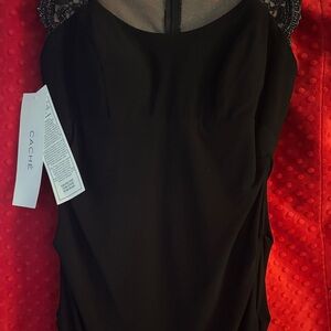 Cache Black Dress with Sheer Lace Detail